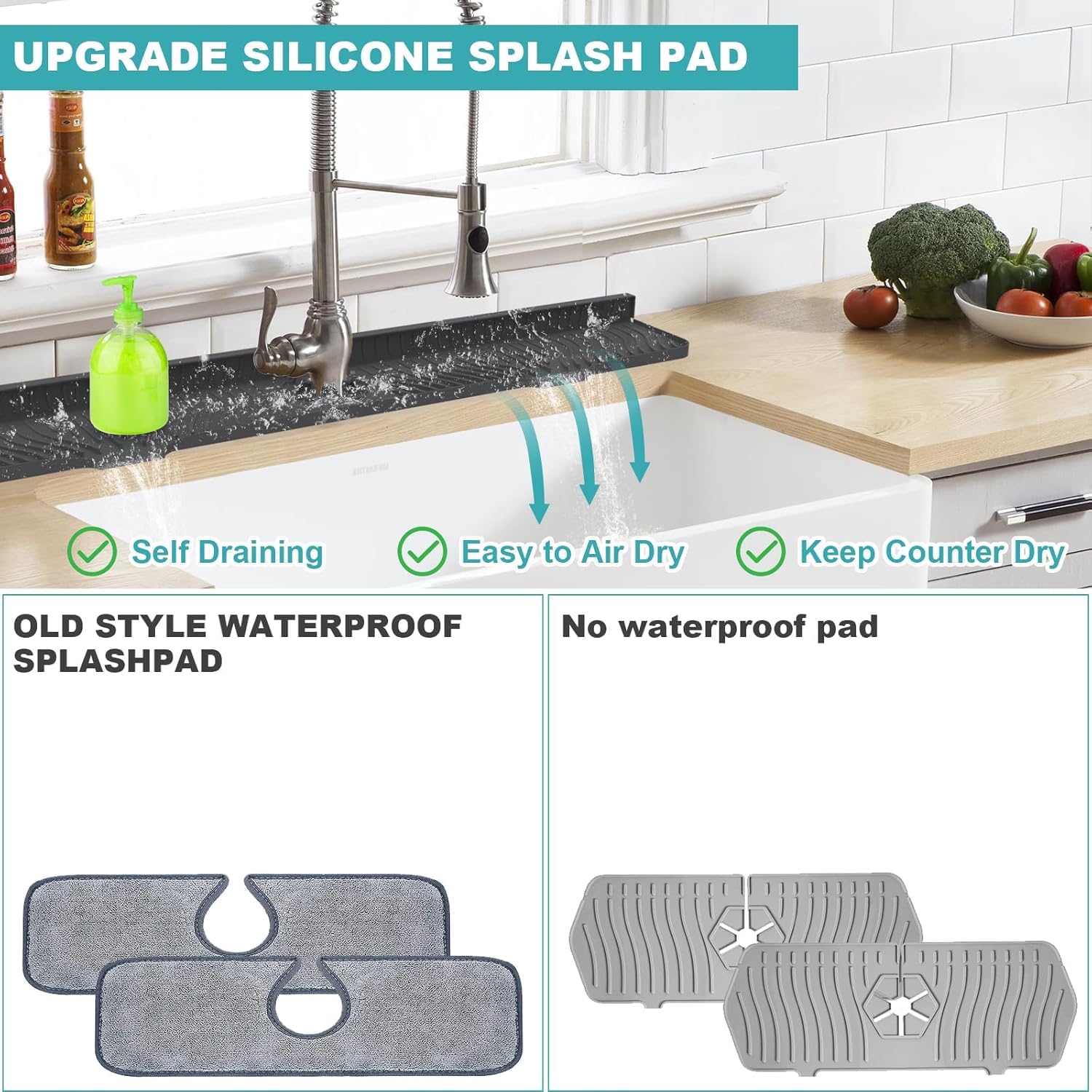 HighydroLED multi-use sink mat doubles as shelf for sponge and soap.