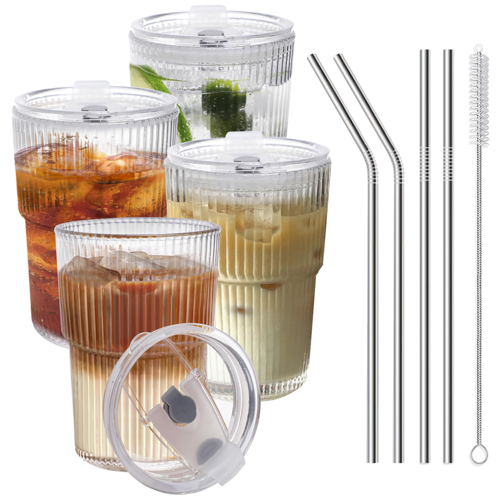 HIGIINC iced coffee cups with lids and straws—4-pack for on-the-go beverages.