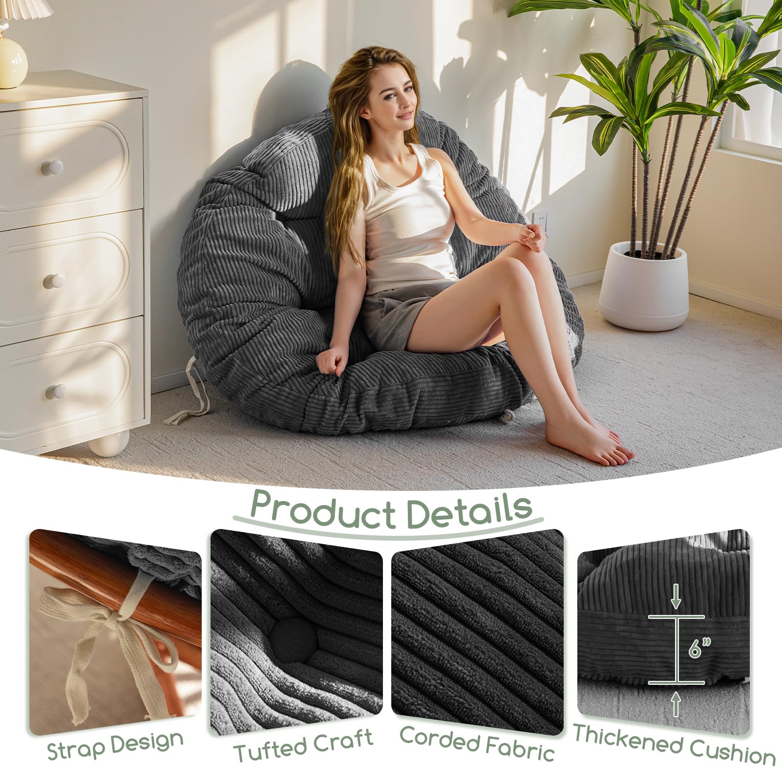 HIGOGOGO Papasan cushion with button tufted design adds subtle room elegance