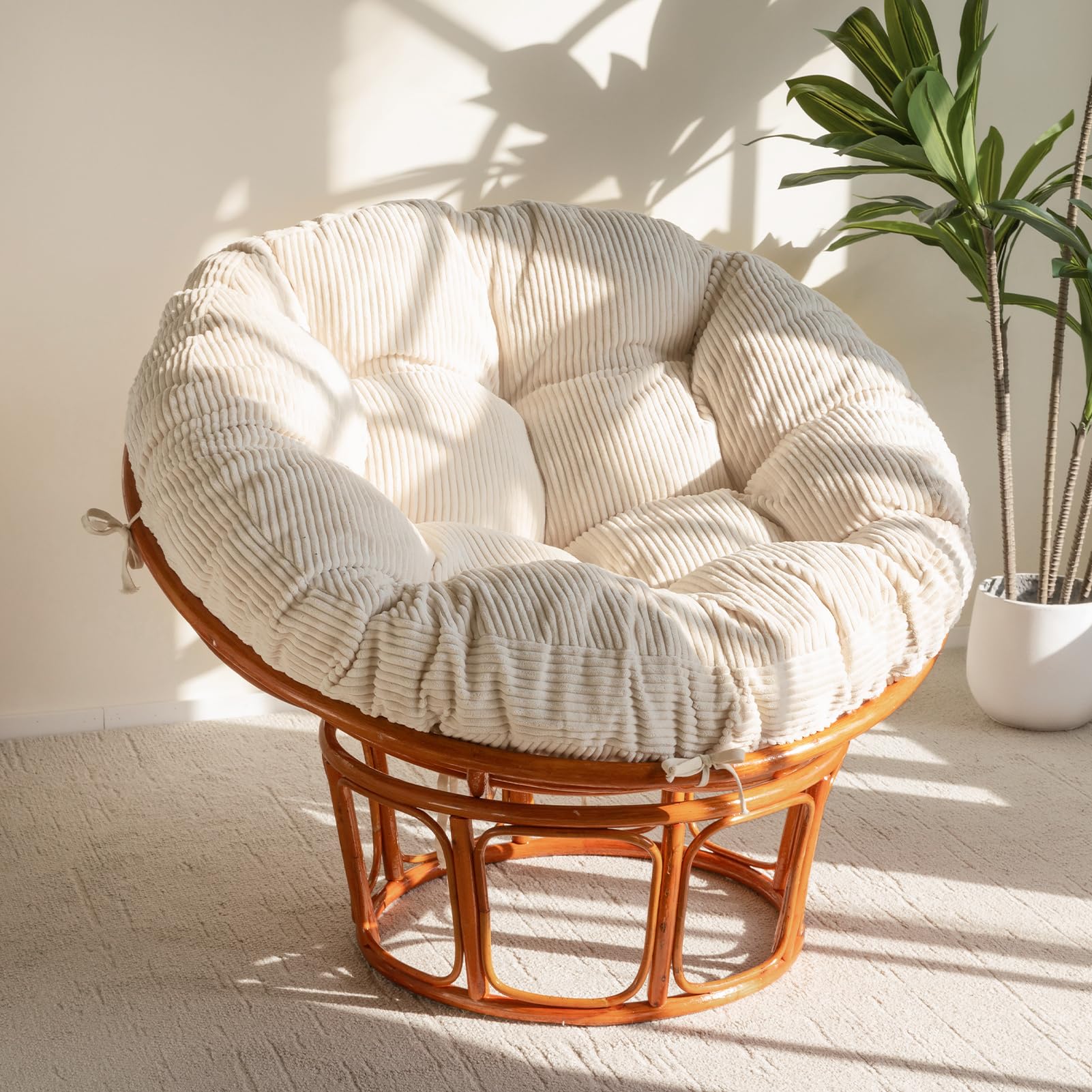 HIGOGOGO papasan cushion with corduroy beige cover, 48x48 inches, stylish and durable.