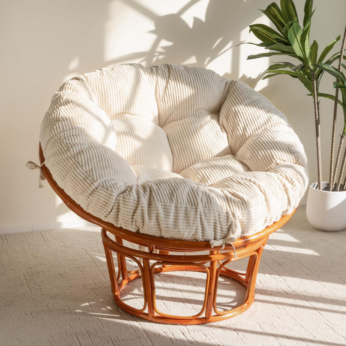 HIGOGOGO papasan cushion with corduroy beige cover, 48x48 inches, stylish and durable.