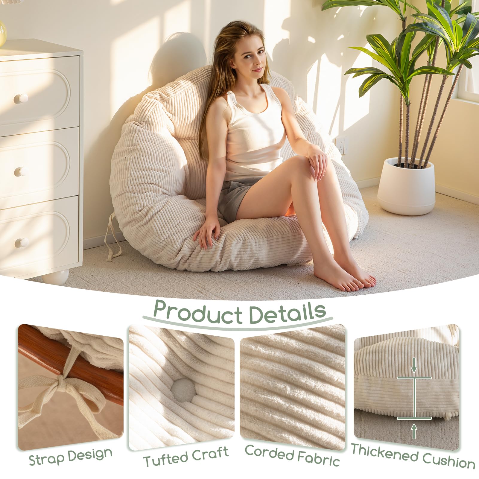 HIGOGOGO shredded foam core delivers soft comfort with strong support for long seating.