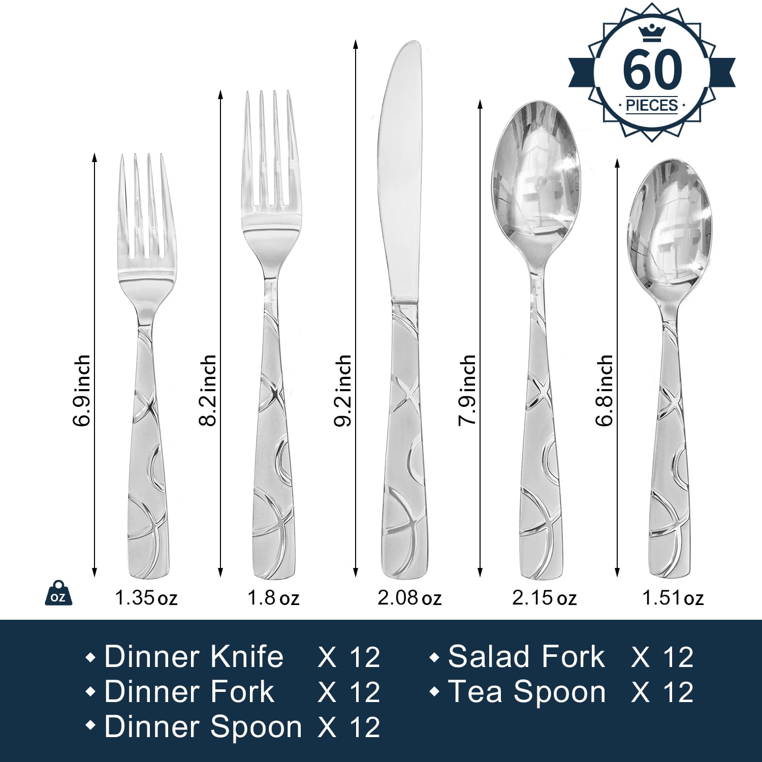 HIKAA 60pc spoon with mirror finish for comfortable scooping of meals.