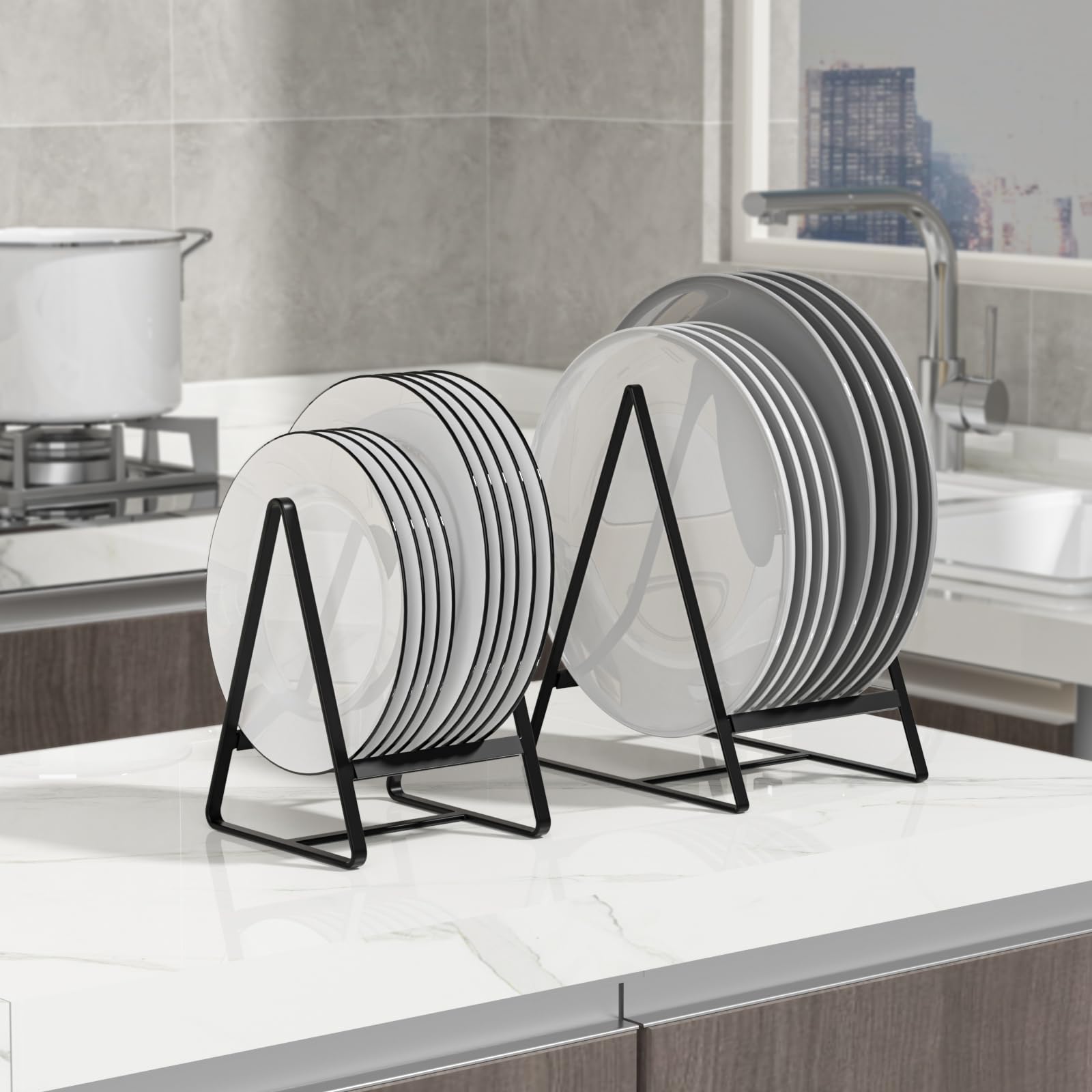 Hikinlichi heavy-duty metal with black coating protects plates from rust and scratches.