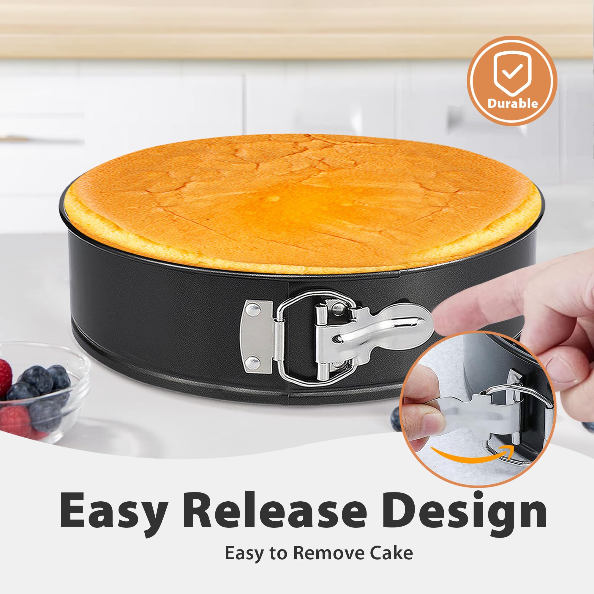 Hikolvol 9-inch springform pan delivers steady, even-baked cheesecakes and tall desserts.