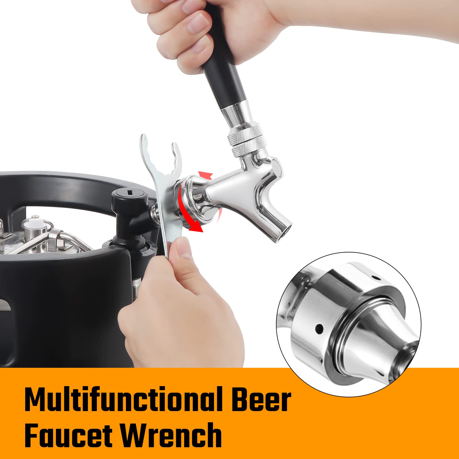 Hilangsan ball-lock keg tap with wrench ensures simple, secure installation.