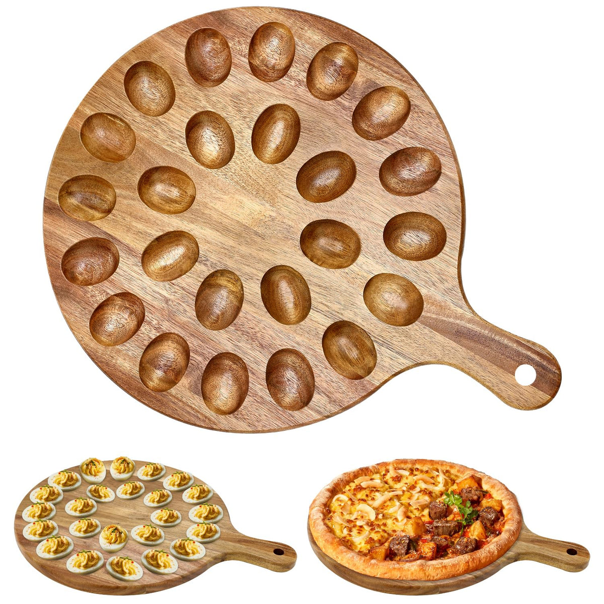 Hilislog Acacia Wood Deviled Egg Platter showing elegant hosting for appetizers.