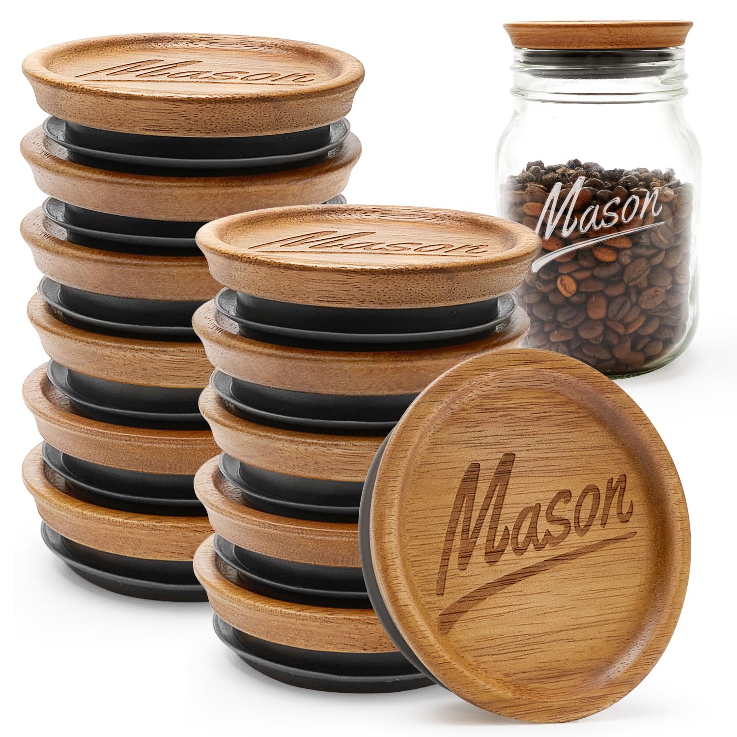 Hilislog acacia wood lid for regular-mouth jars with a smooth finish and airtight seal.