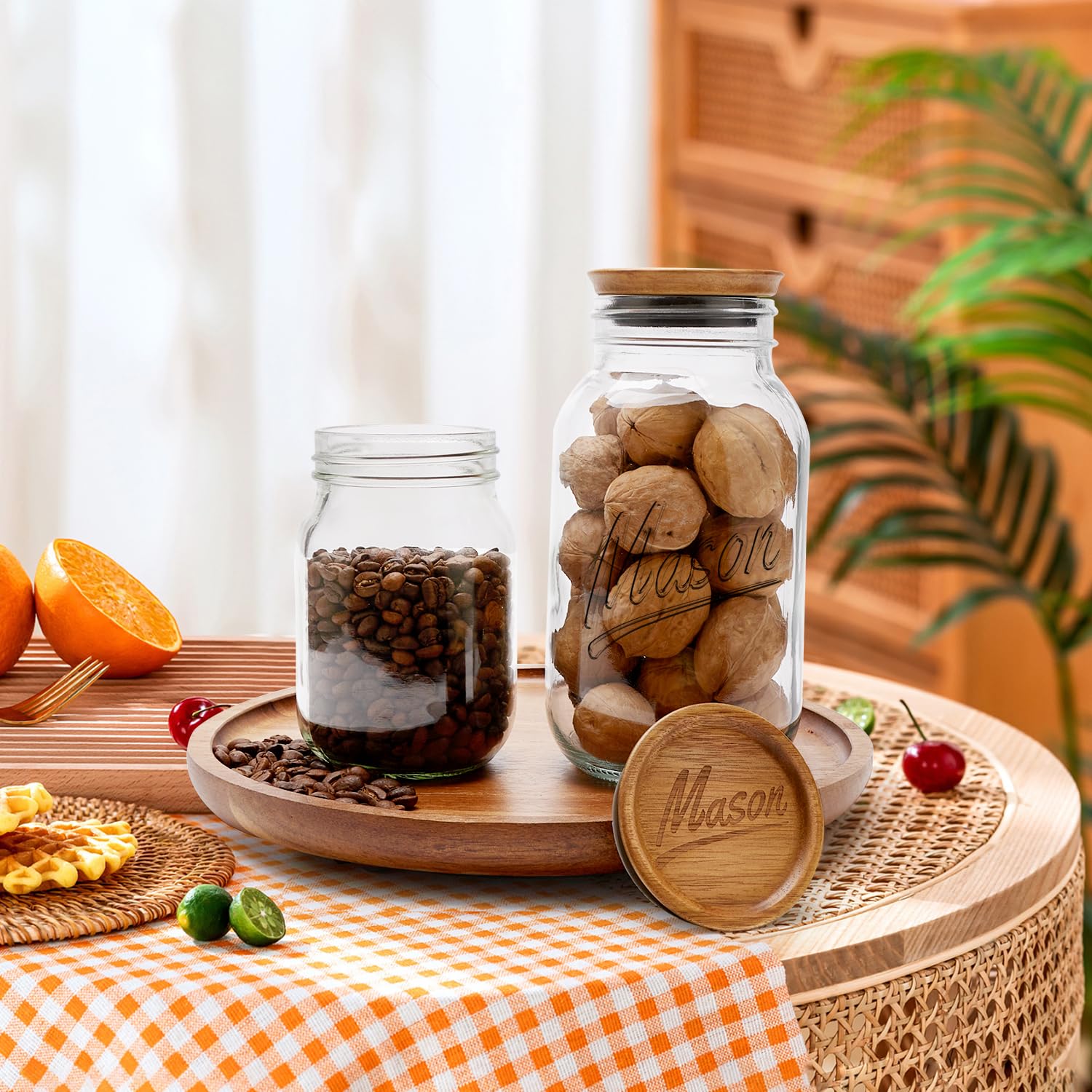 Hilislog lid on countertop enhances pantry display and easy access.