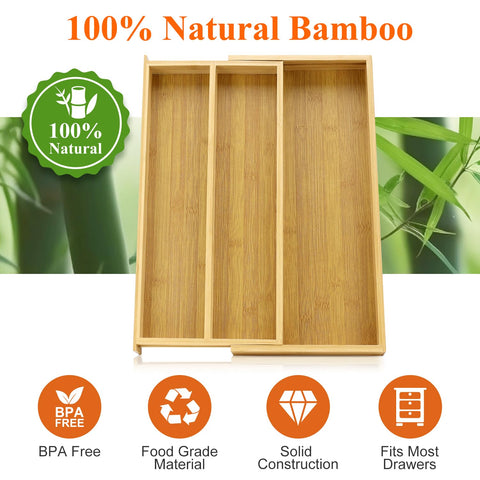 Hilislog drawer divider keeps utensils organized and drawer surfaces tidy.