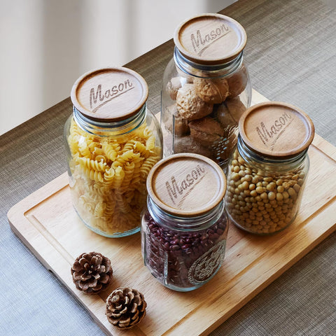Hilislog engraved Mason lid adds rustic charm while keeping contents sealed.