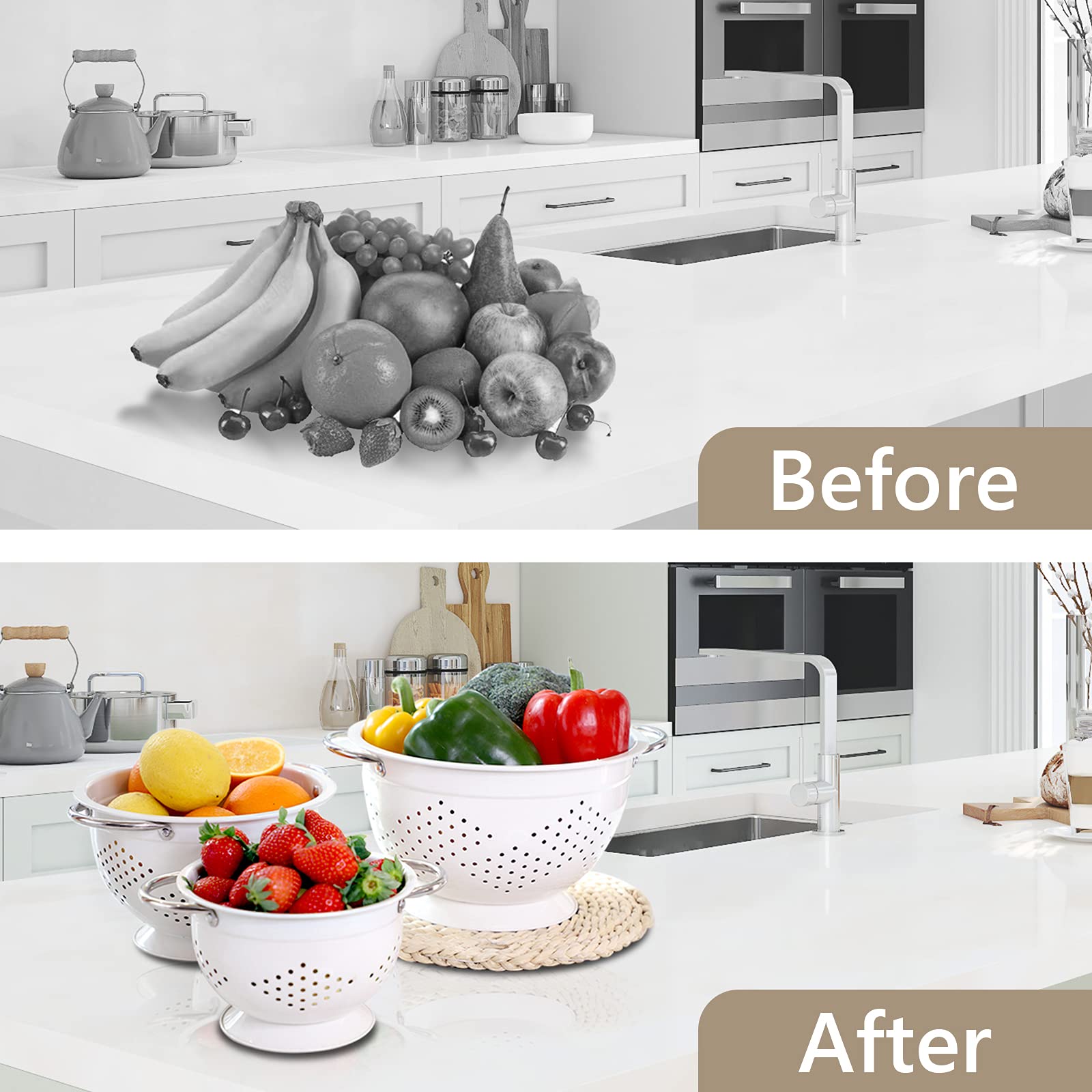 Hillbond 3qt colander with riveted handles providing stable draining.