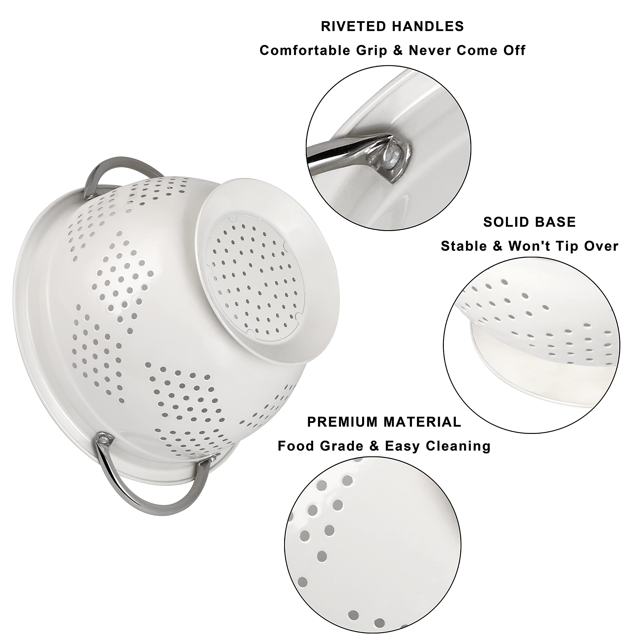 Hillbond 5qt colander base stability for large batches.