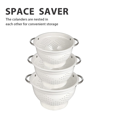 Hillbond colander set nested for space saving storage.