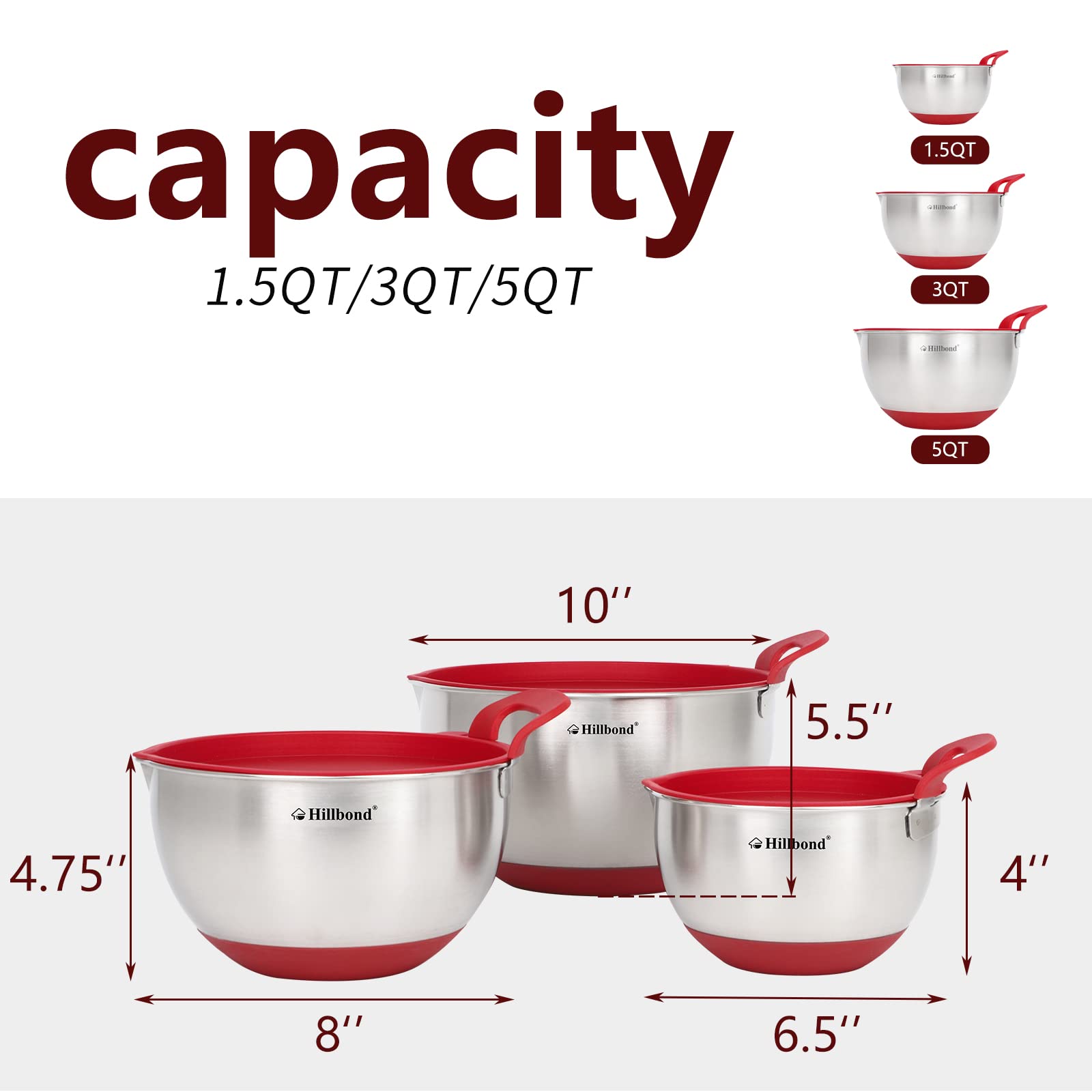 Hillbond bowls feature non-slip bottoms to prevent sliding during prep.