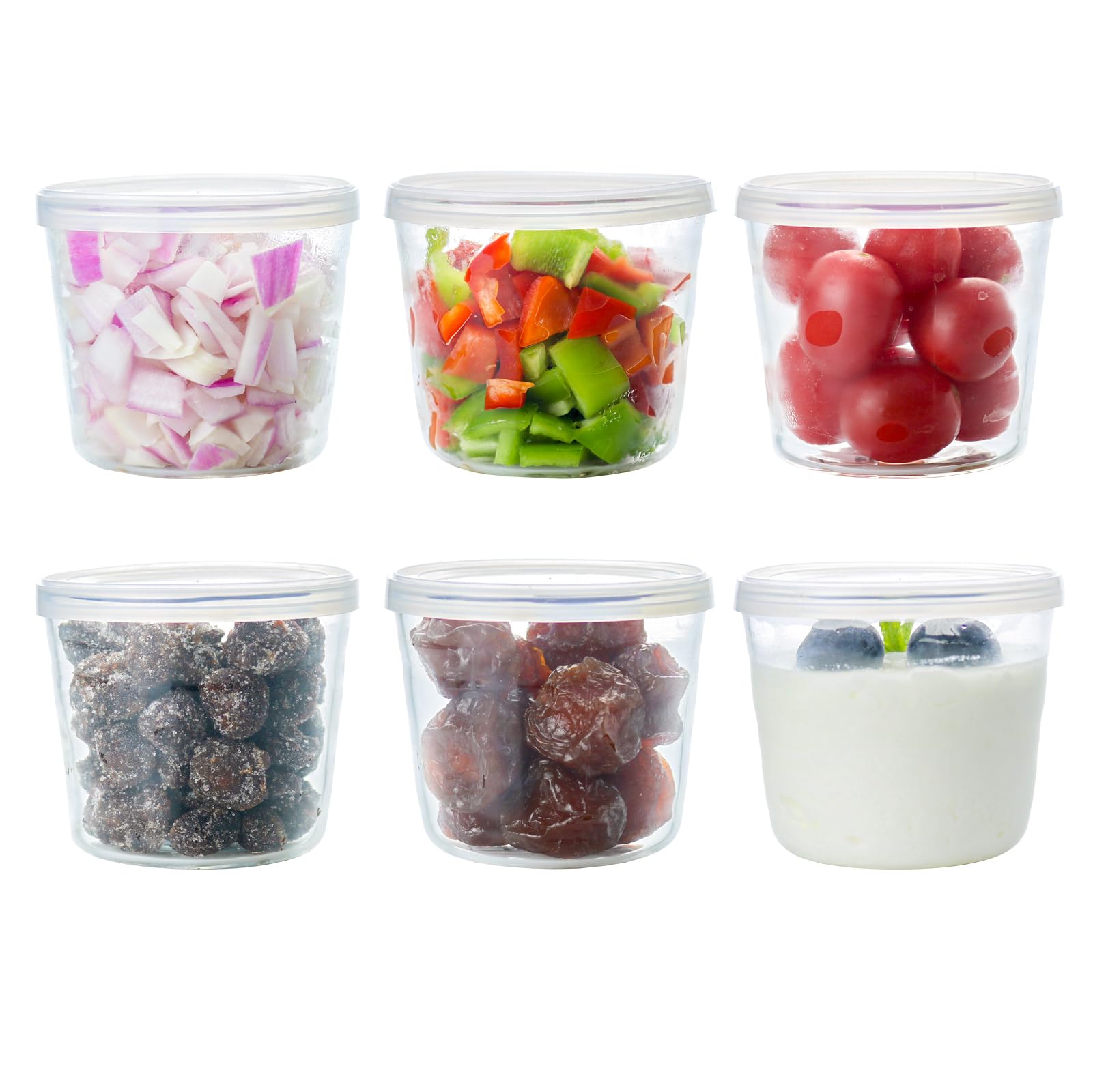 HillSpring small glass bowls with removable lids for portion control and secure storage.