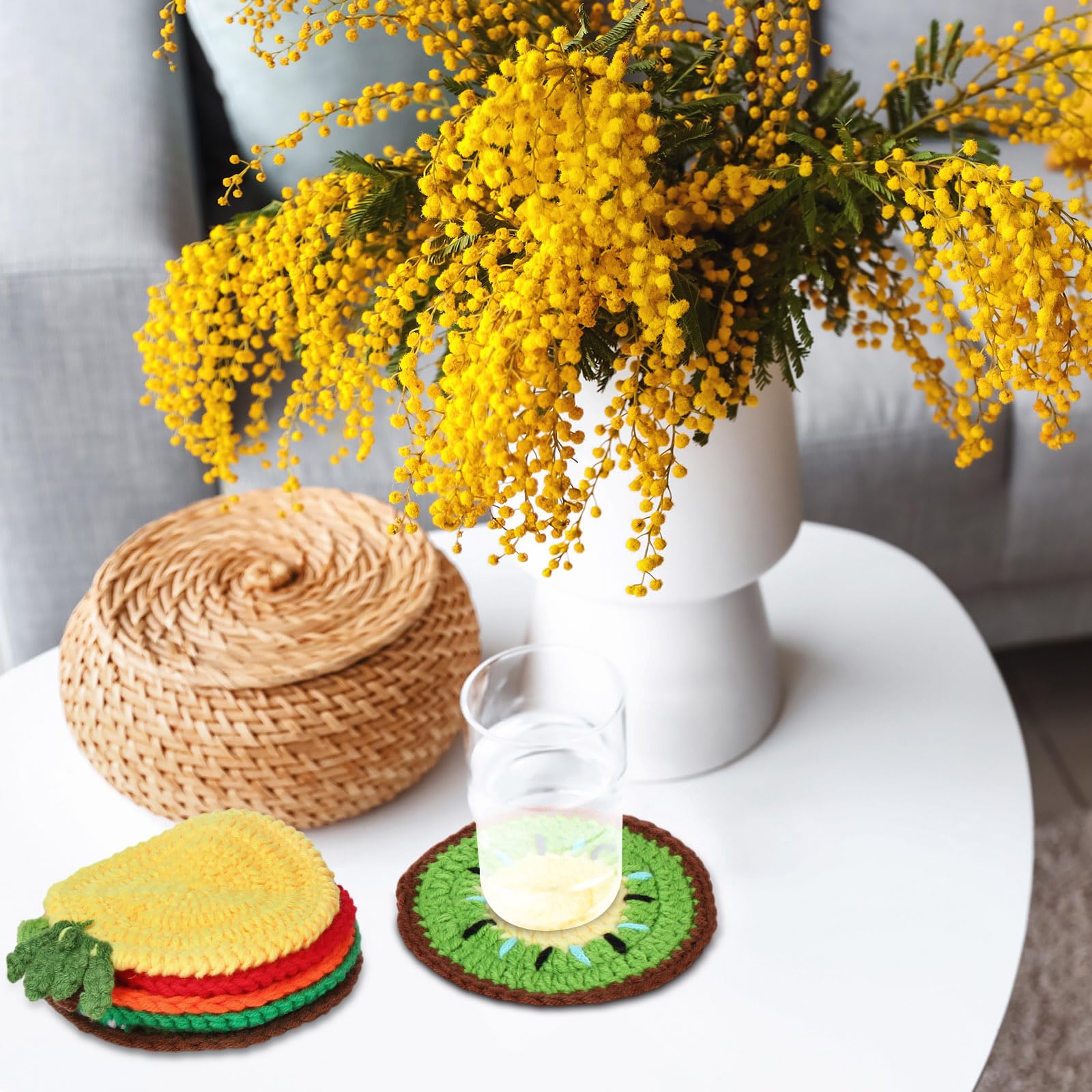 Hillsuren apple crochet coaster offers cozy texture and surface protection