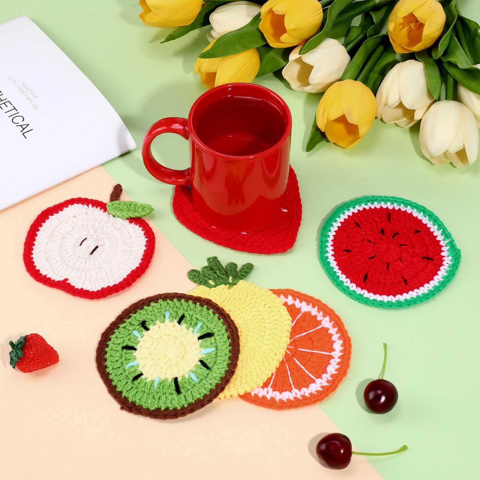 Hillsuren fruit crochet coaster kiwi absorbs moisture and brightens the table