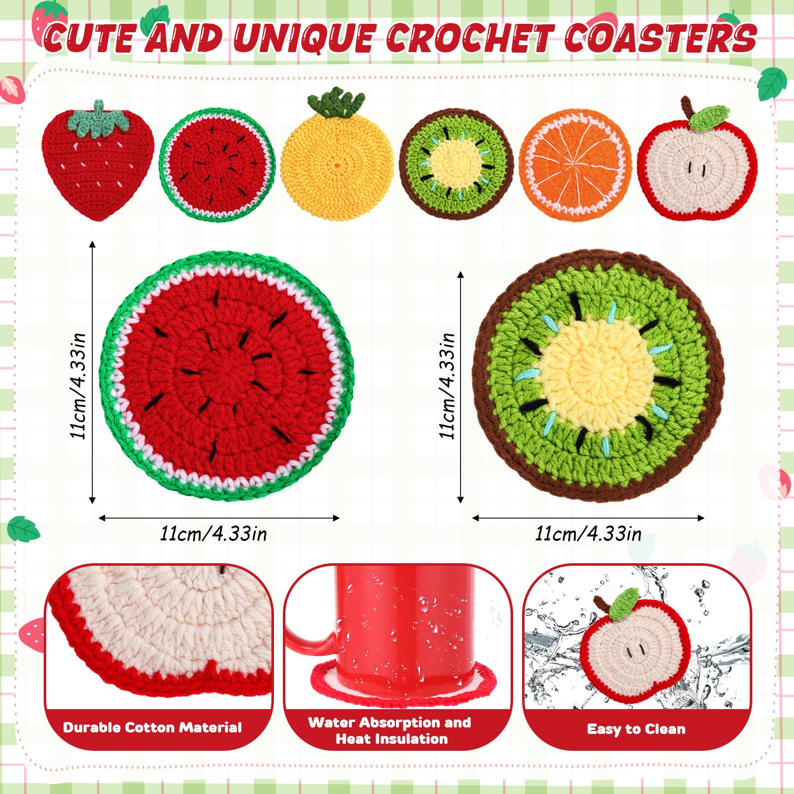 Hillsuren fruit crochet coaster strawberry adds cheerful charm and protection