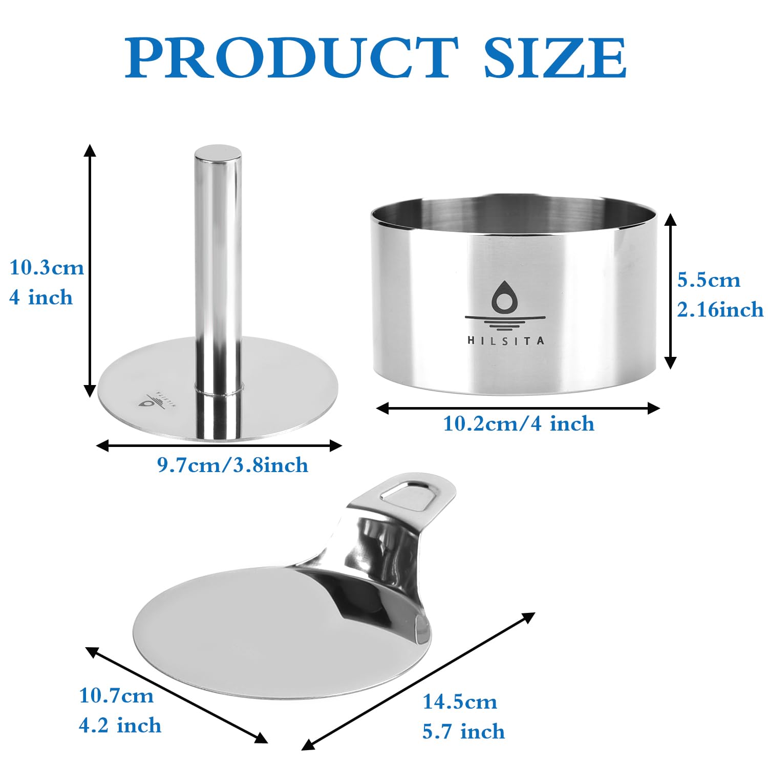 Hilsita 4-inch cake rings closeup highlights sturdy stainless steel construction.