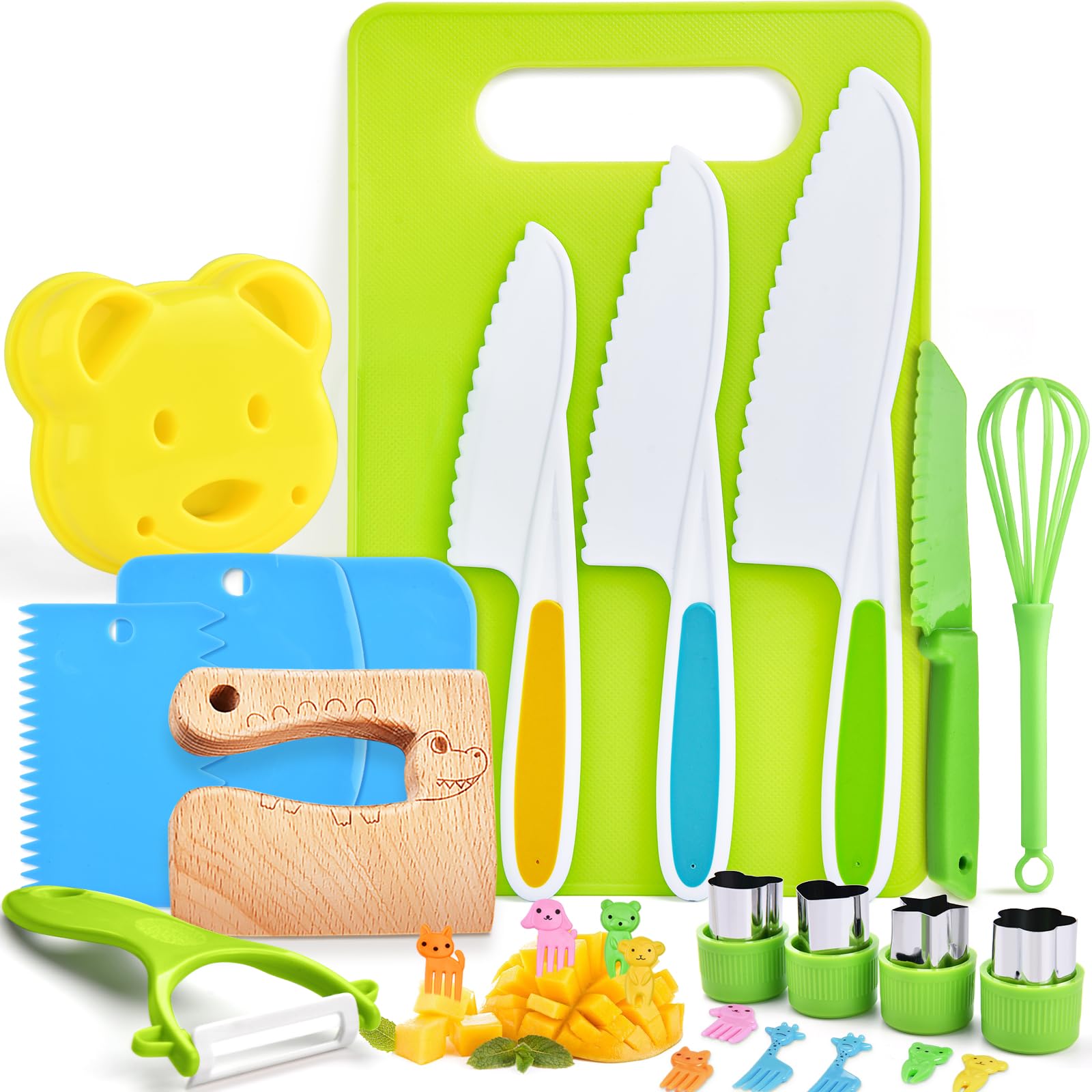 Hilsoeet 26Pcs kids knives set with safety serrated blades for beginner cooks