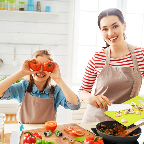 Hilsoeet Montessori Kids Knives family cooking moment encouraging shared learning.