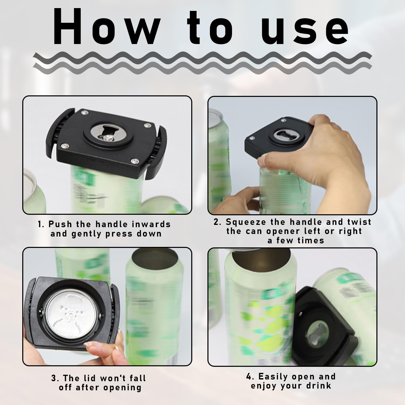 Hinbkenla dual-purpose opener close-up highlights stainless blade and top-removal action.