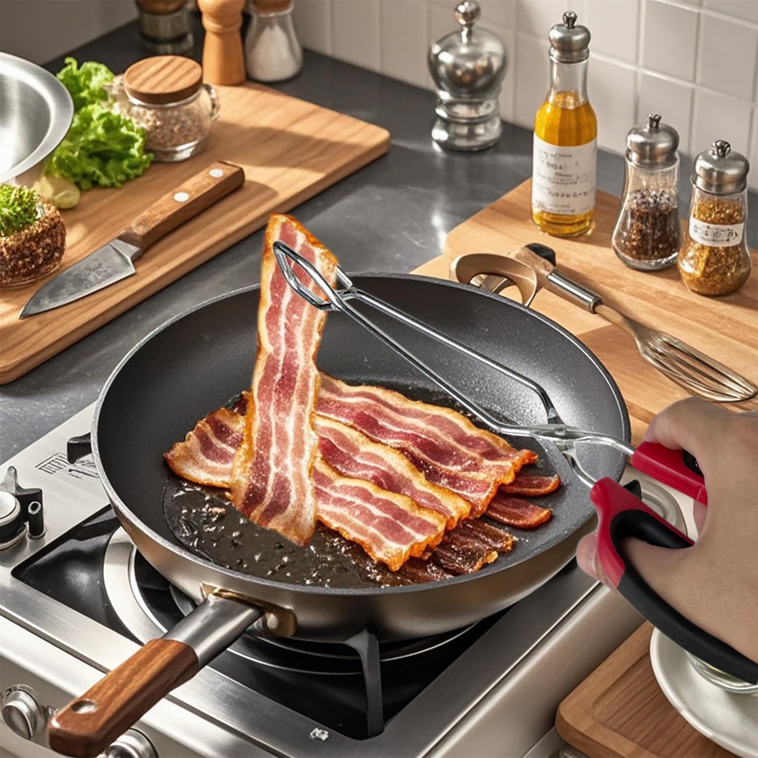 HINMAY tongs ideal for indoor and outdoor backyard cooking.
