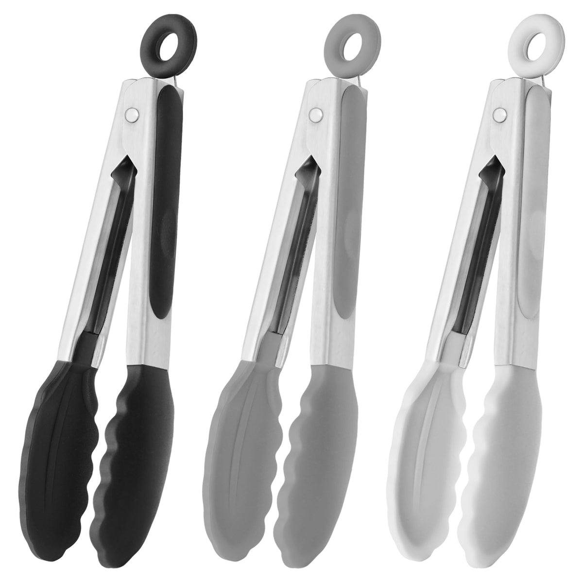 HINMAY small silicone tongs 7-inch black, ideal for nonstick pans and delicate servings.