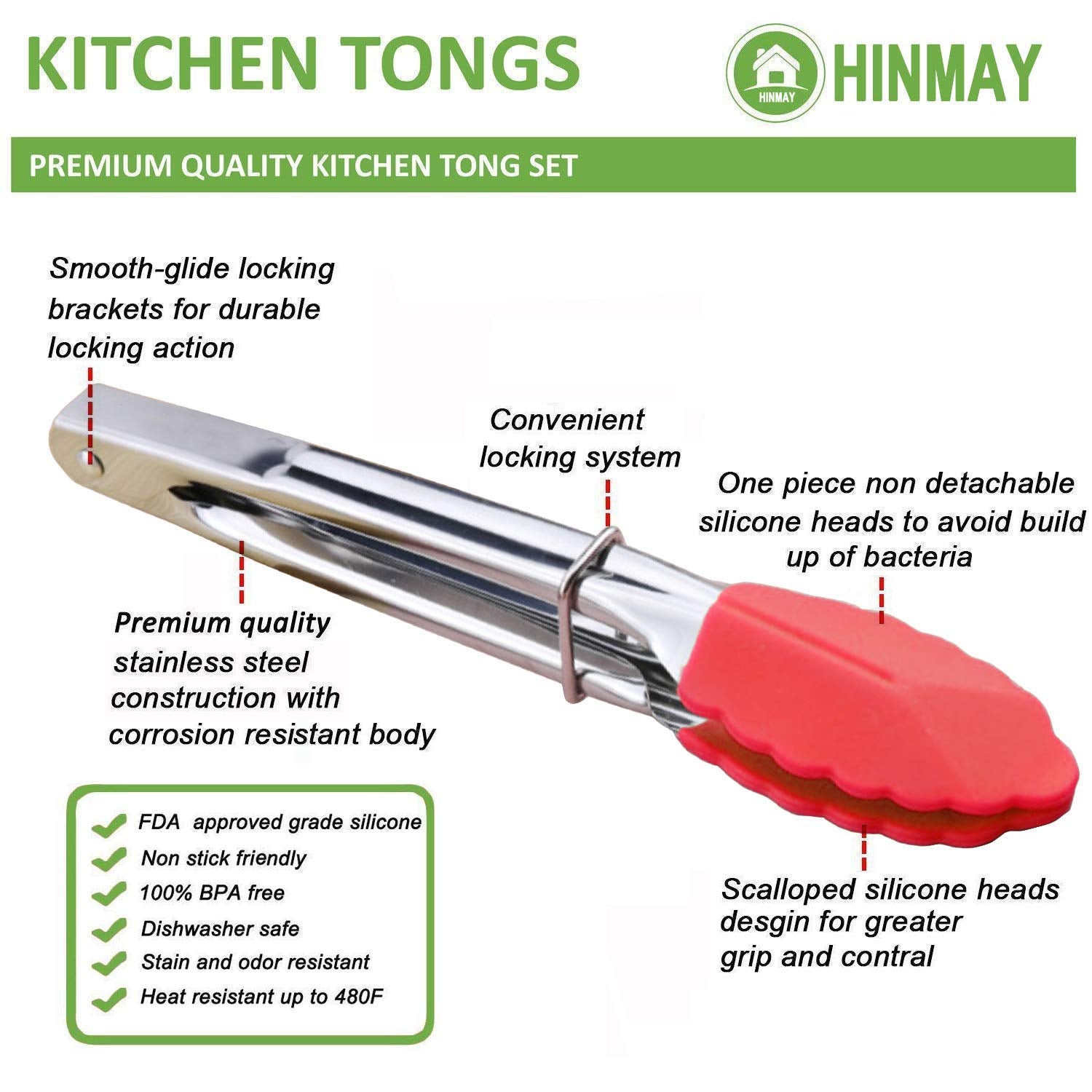 Hinmay small silicone-tipped tongs in blue, heat-resistant for grilling and cooking tasks.