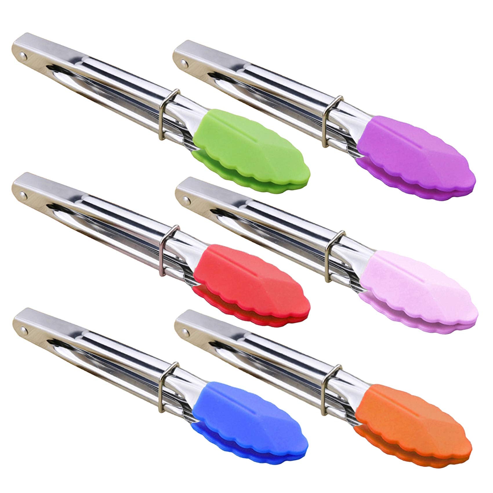 Hinmay small silicone-tipped tongs in green, safe for nonstick pans and easy handling.