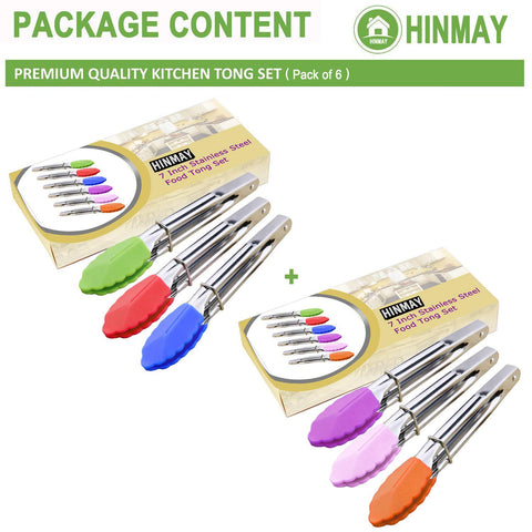 Hinmay small silicone-tipped tongs in red, ideal for serving salads and snacks without scratching cookware.