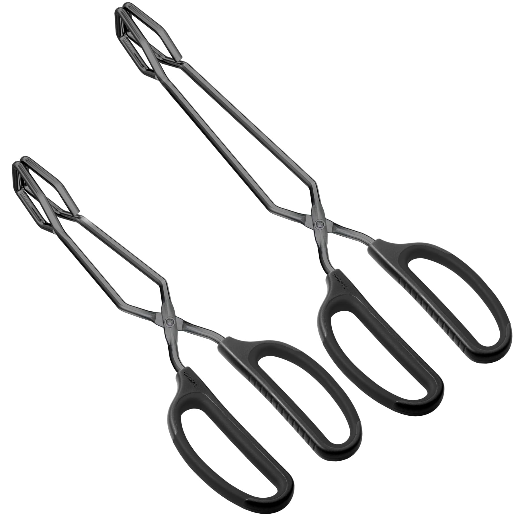 HINMAY tongs 10in black close-up, showcasing durable stainless steel for high-heat cooking