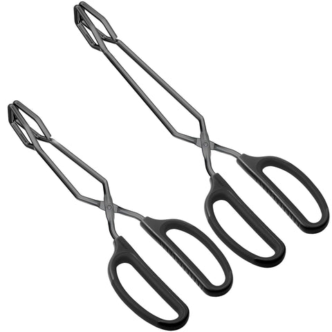 HINMAY tongs 10in black close-up, showcasing durable stainless steel for high-heat cooking