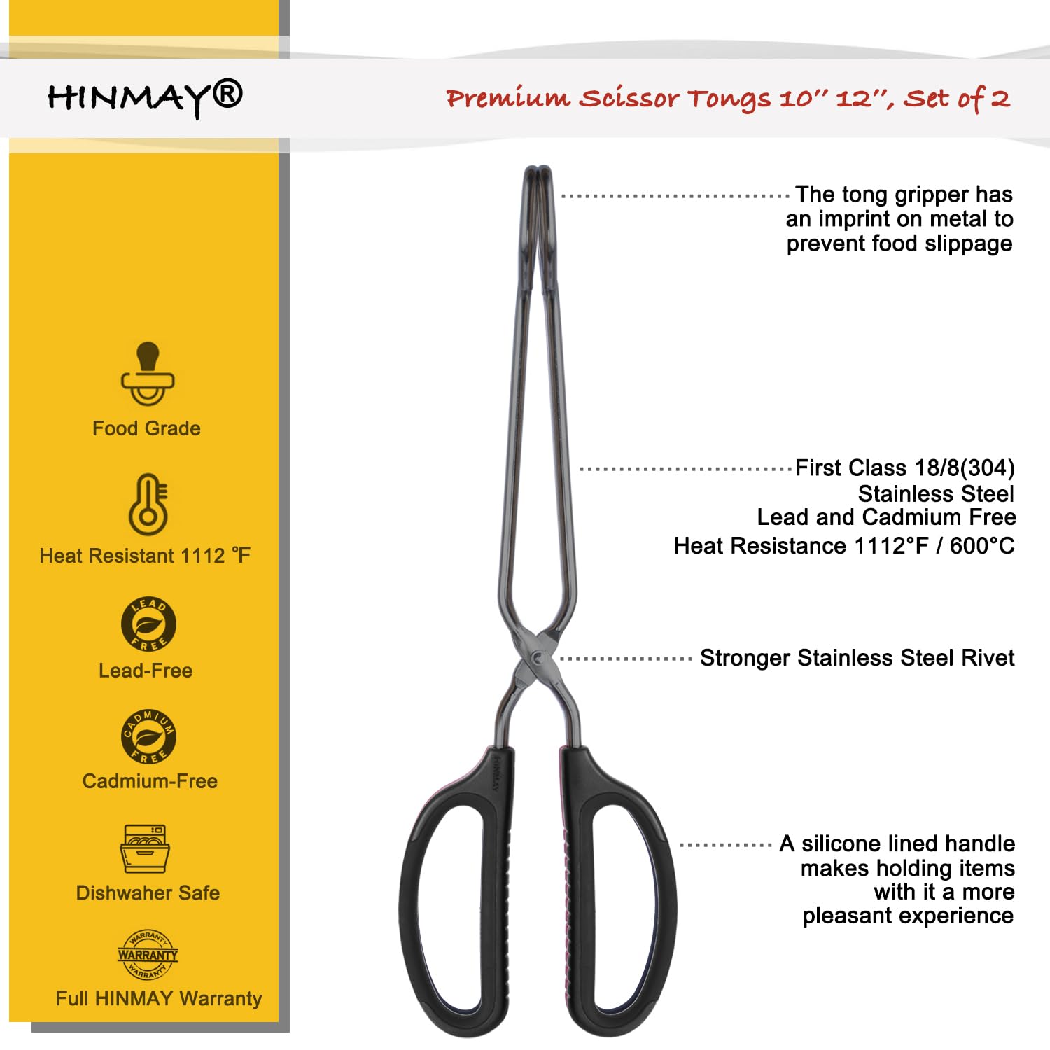 HINMAY tongs 12in black in action flipping steak on the grill
