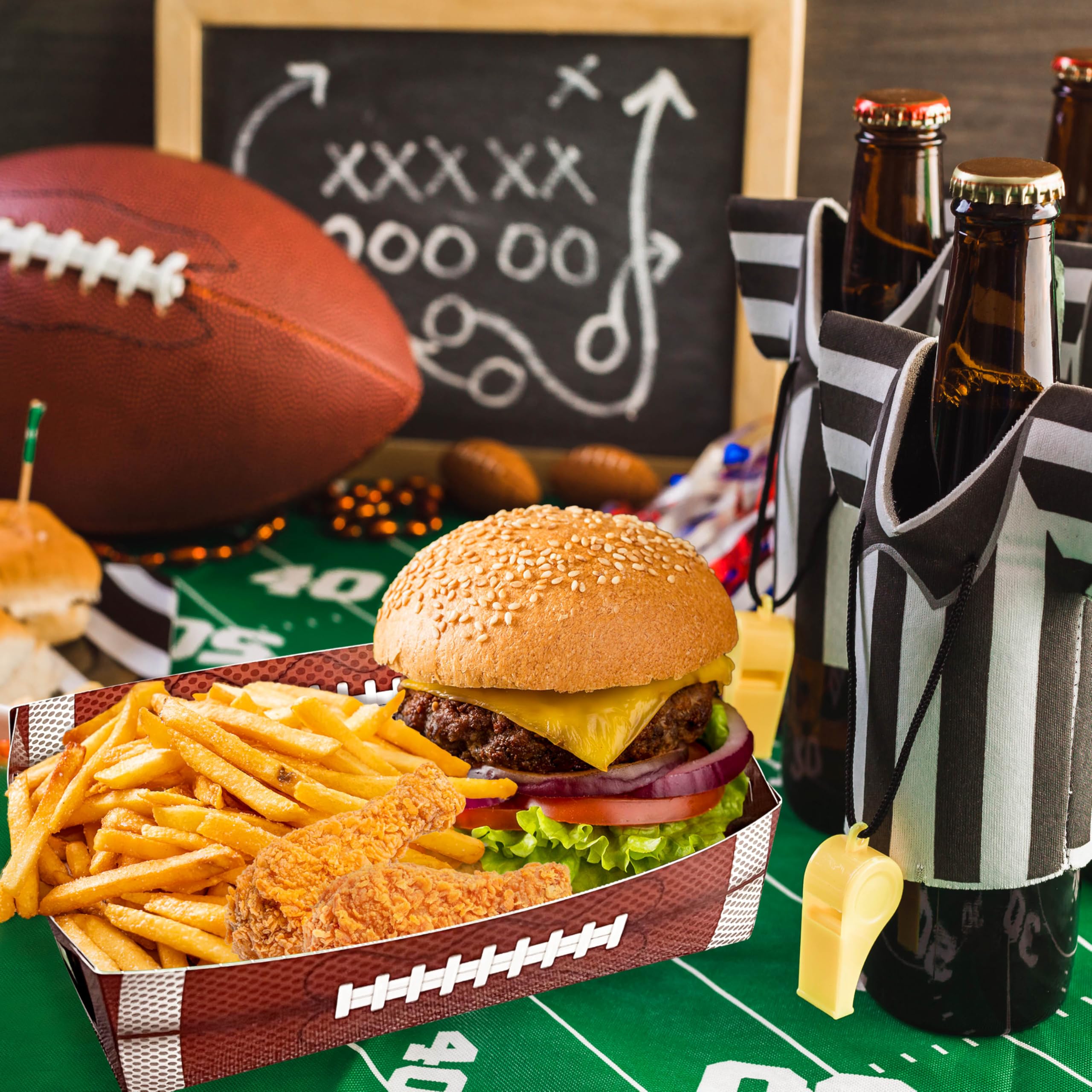 Hipoxa sports party decor with green turf styling enhances ambiance.