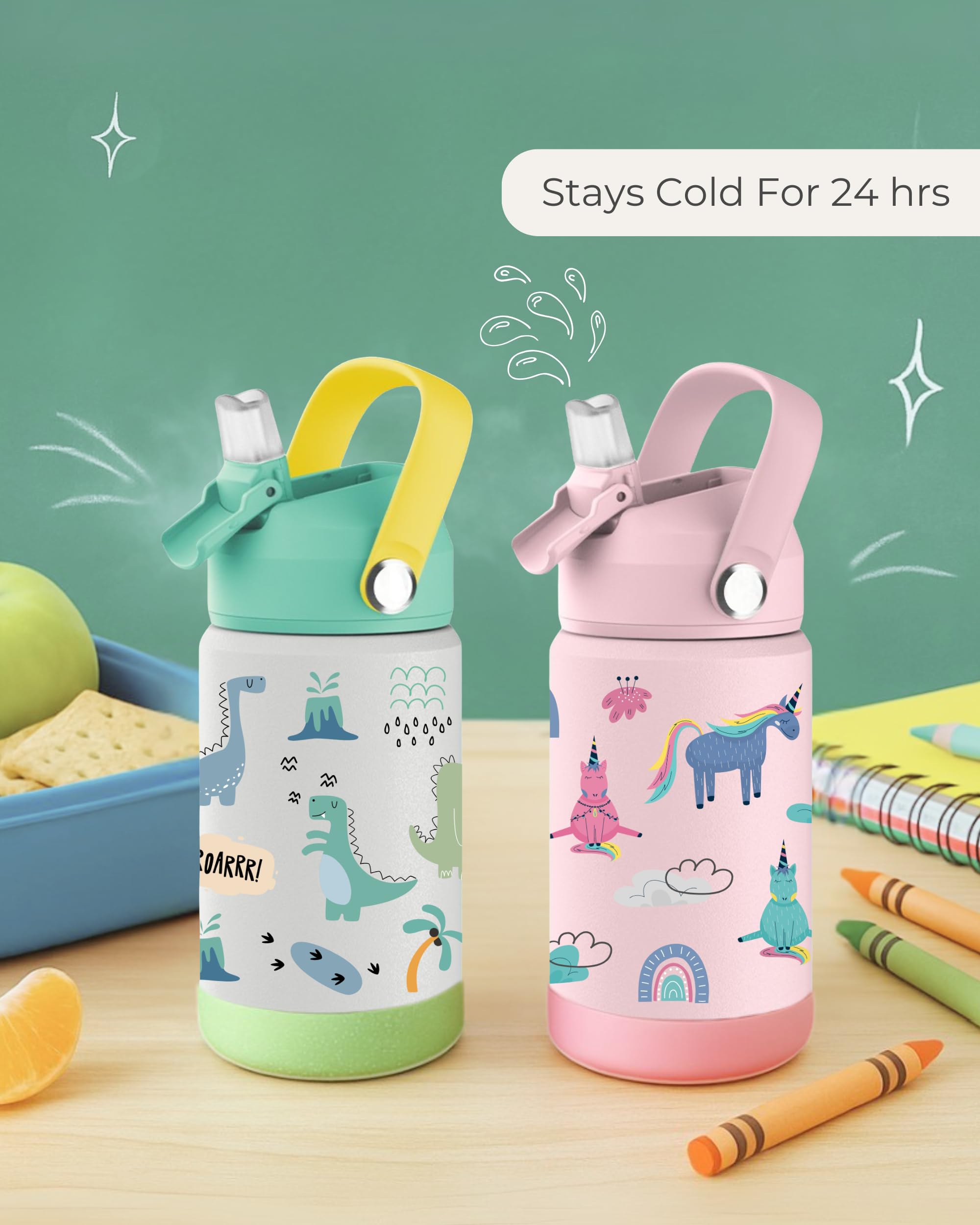 Hippypotamus Kids Water Bottle copper-plated interior enhances insulation during activities.