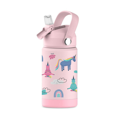 Hippypotamus Kids Water Bottle pink unicorn close-up, durable design for everyday adventures.