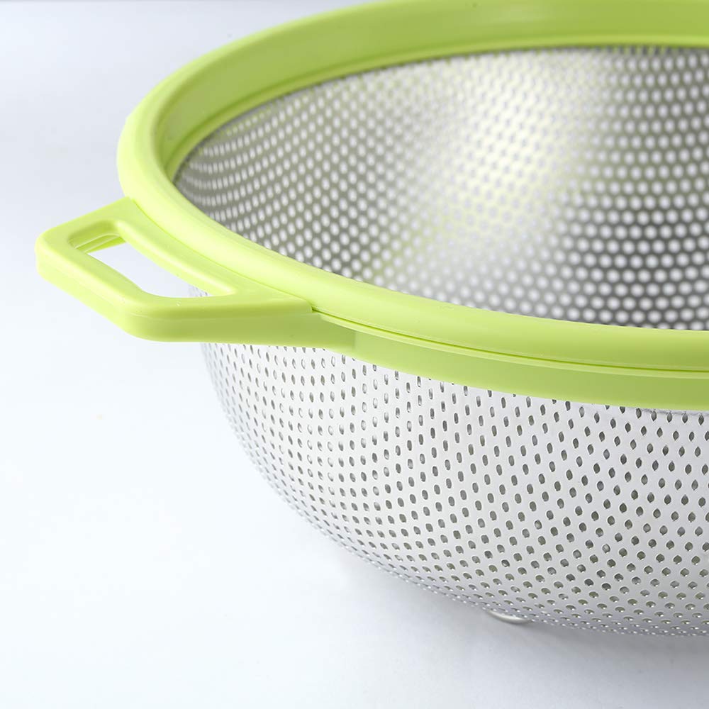 HiramWare colander with legs provides stability while draining in the sink