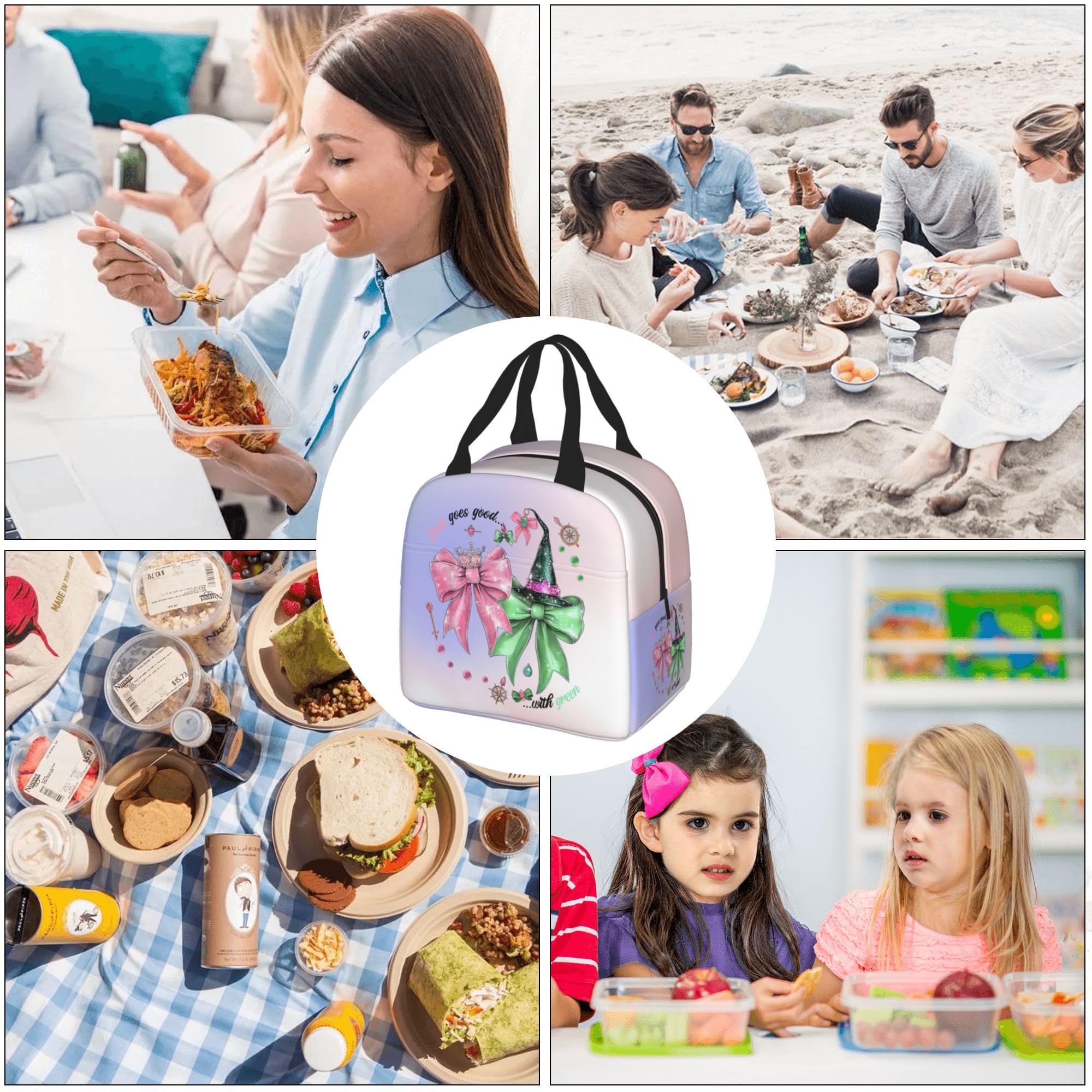 Hirkdiexy pink-green lunch bag interior liner keeps temperatures stable.