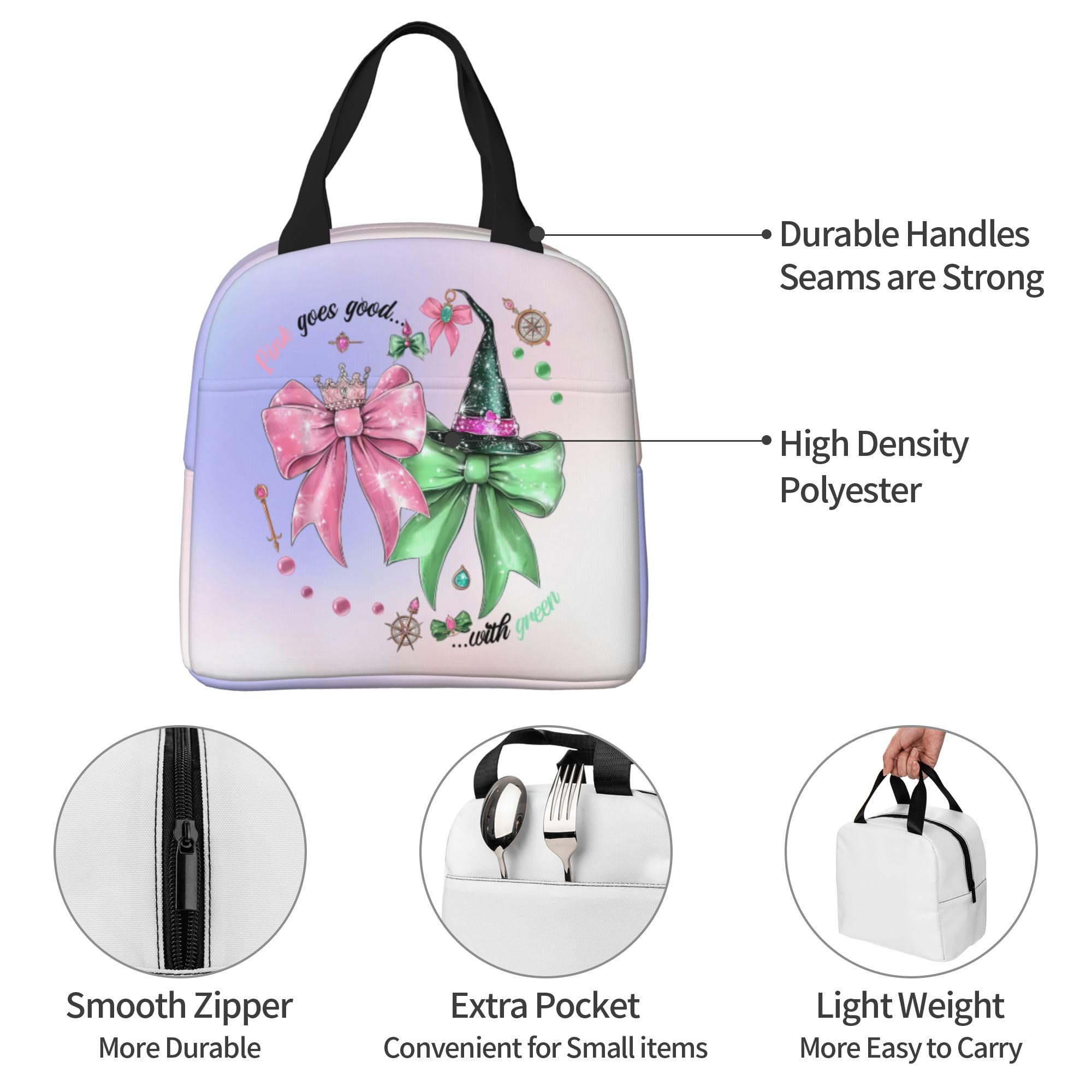 Hirkdiexy pink-green lunch bag main compartment fits a lunch box.