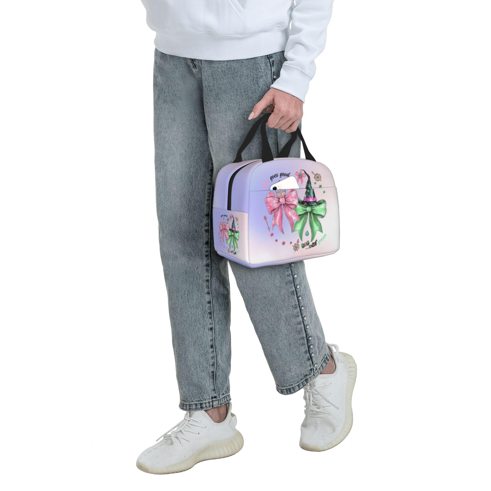 Hirkdiexy pink-green lunch bag close-up shows durable oxford fabric.