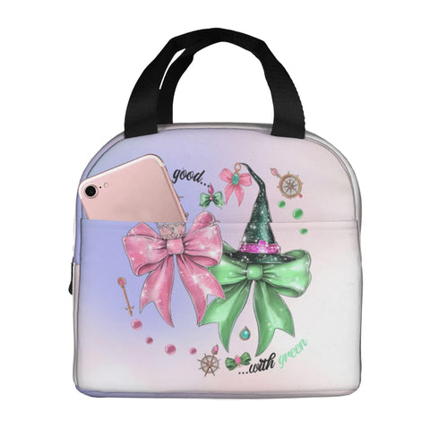 Hirkdiexy pink-green lunch bag side view easy packing and storage.