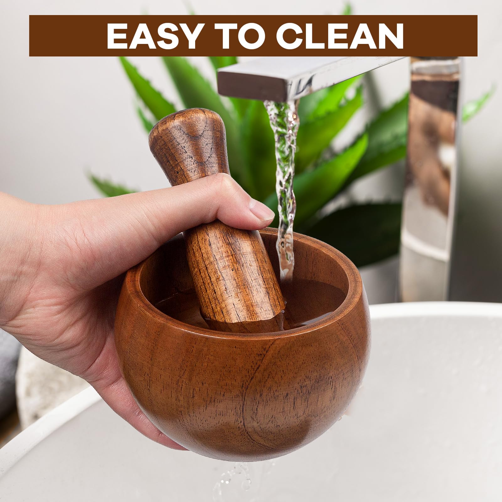 Hisite mortar pestle cleans easily with warm water and soap.