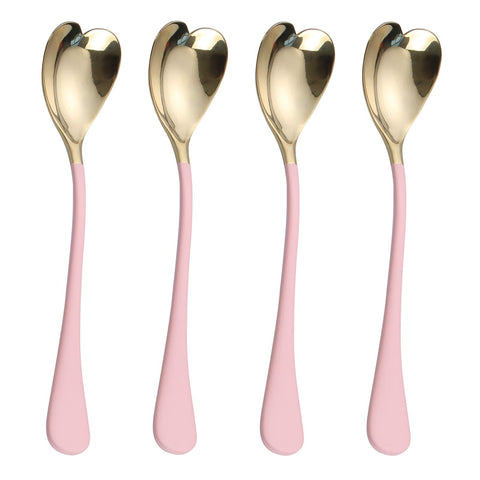 HISSF pink heart dessert spoons 4pc set for elegant dessert serving