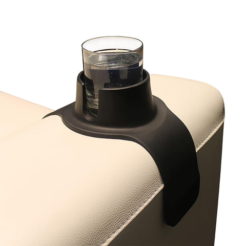 HIT PRODUCTS CouchCoaster jet black on a sofa armrest prevents spills.