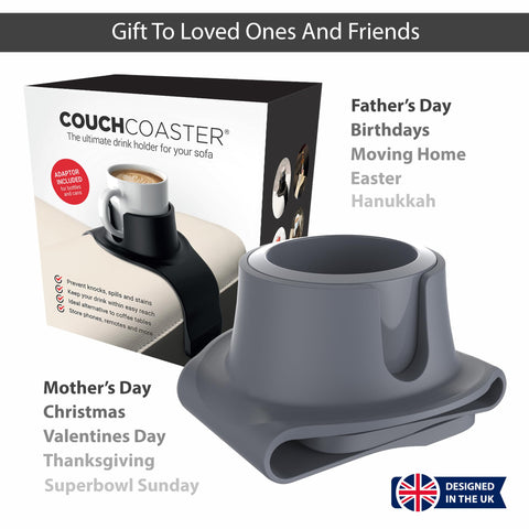 HIT PRODUCTS CouchCoaster mug-slot-and-handle design accommodates mugs with ease.