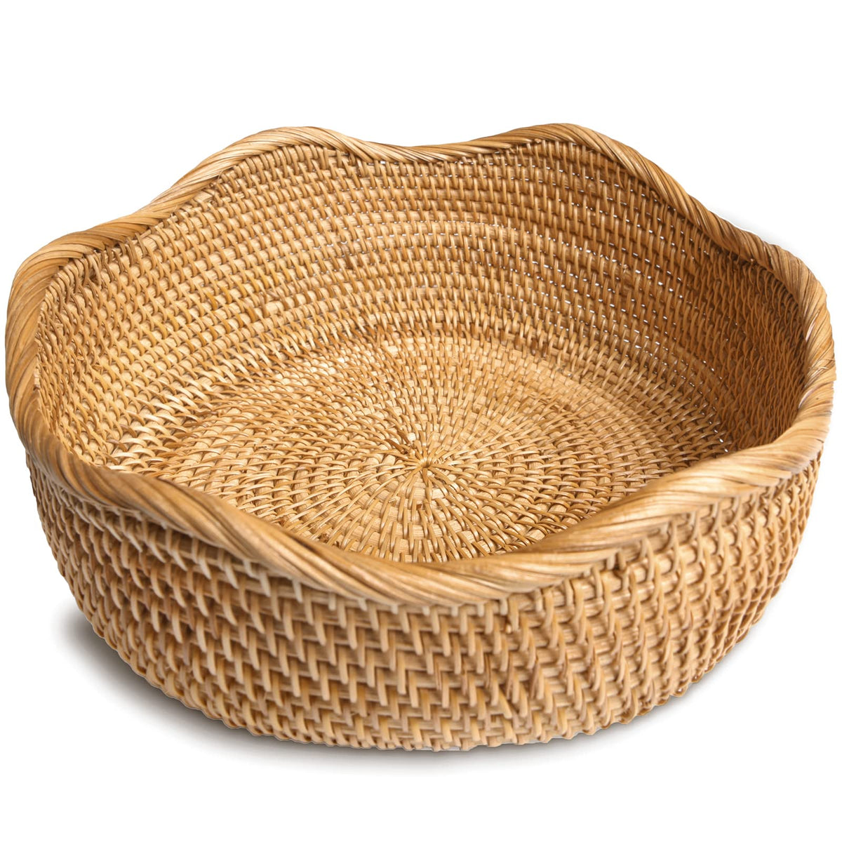 HITOMEN round honey brown bread basket with woven texture for kitchen storage.
