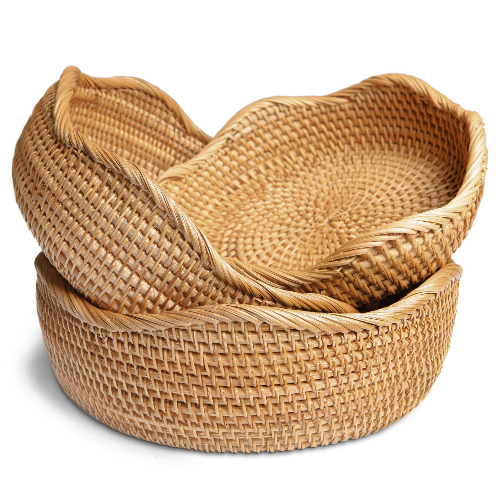 Hitomen honey brown round basket close-up reveals durable woven texture for storage
