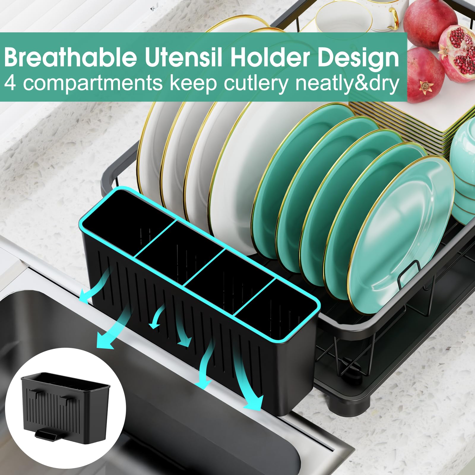 Hiviweer dish drying rack with drainboard and X-groove drainage.